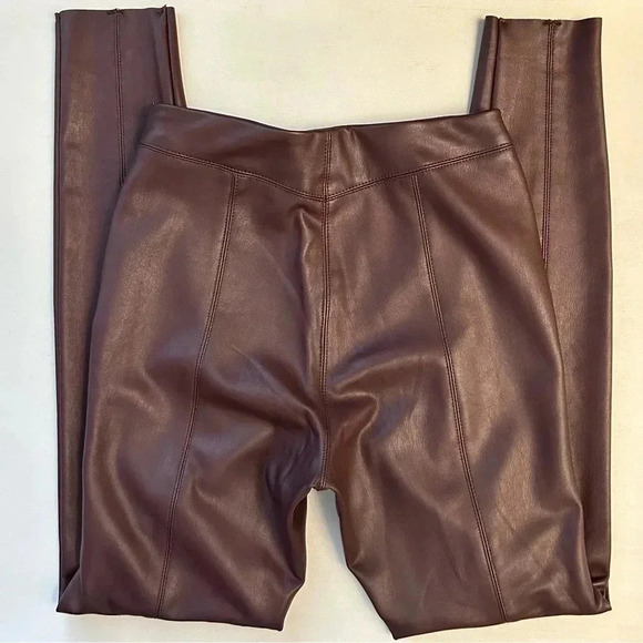 Topshop Piper Faux Leather Vegan Leggings Burgundy Oxblood  Size 2 - Picture 15 of 16